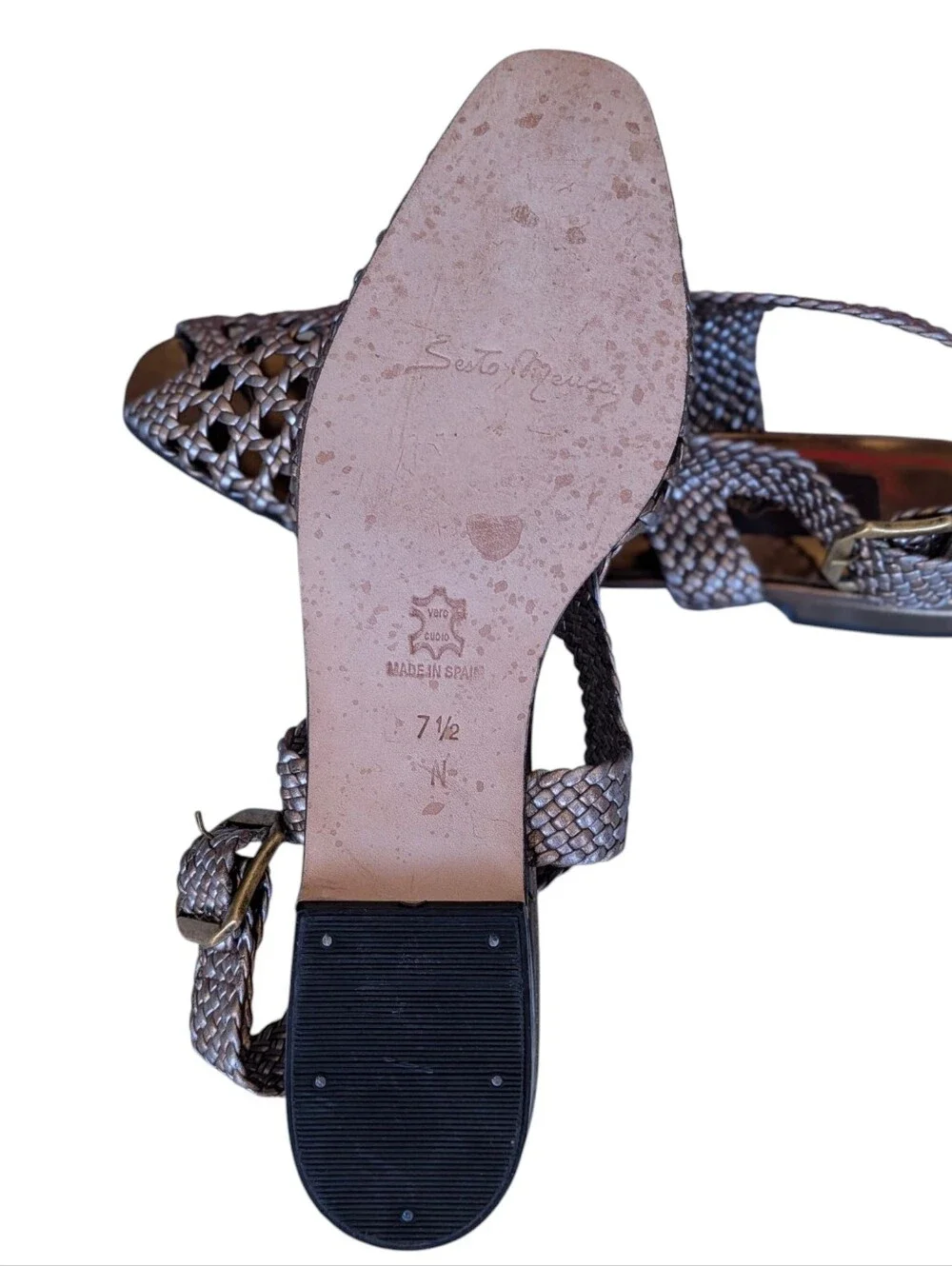 Sesto Meucci Metallic Silver Woven Leather Sandals Open Toe Luxury Leather 7.5 N